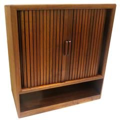 Vintage American Mid-Century Modern Solid Walnut Tambour Door Media Cabinet