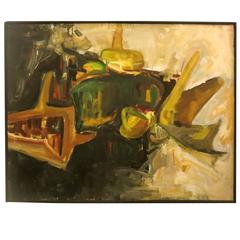 1960s Large Abstract Oil on Canvas by Lawrence Lee