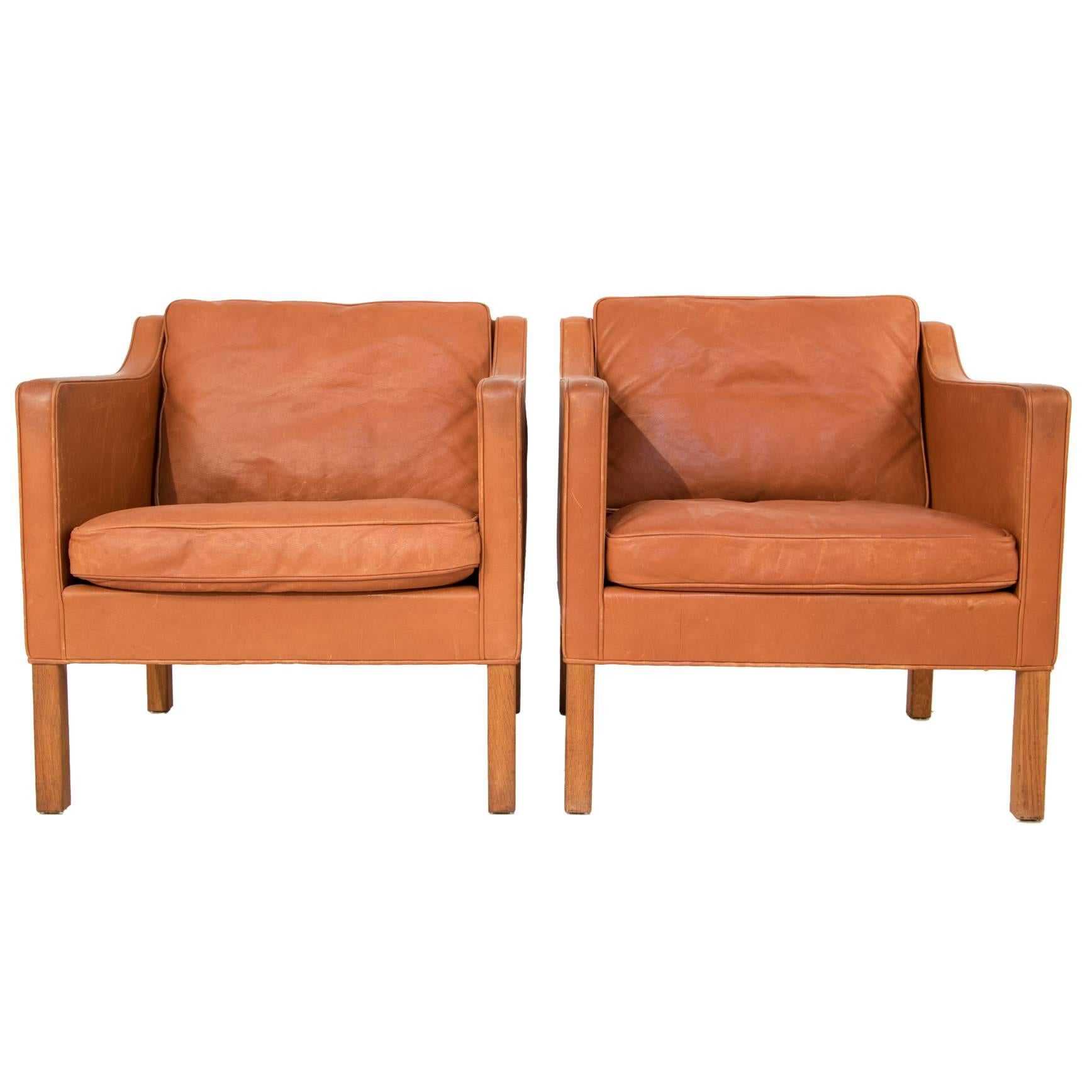 Pair of Leather Club Chairs by Børge Mogensen