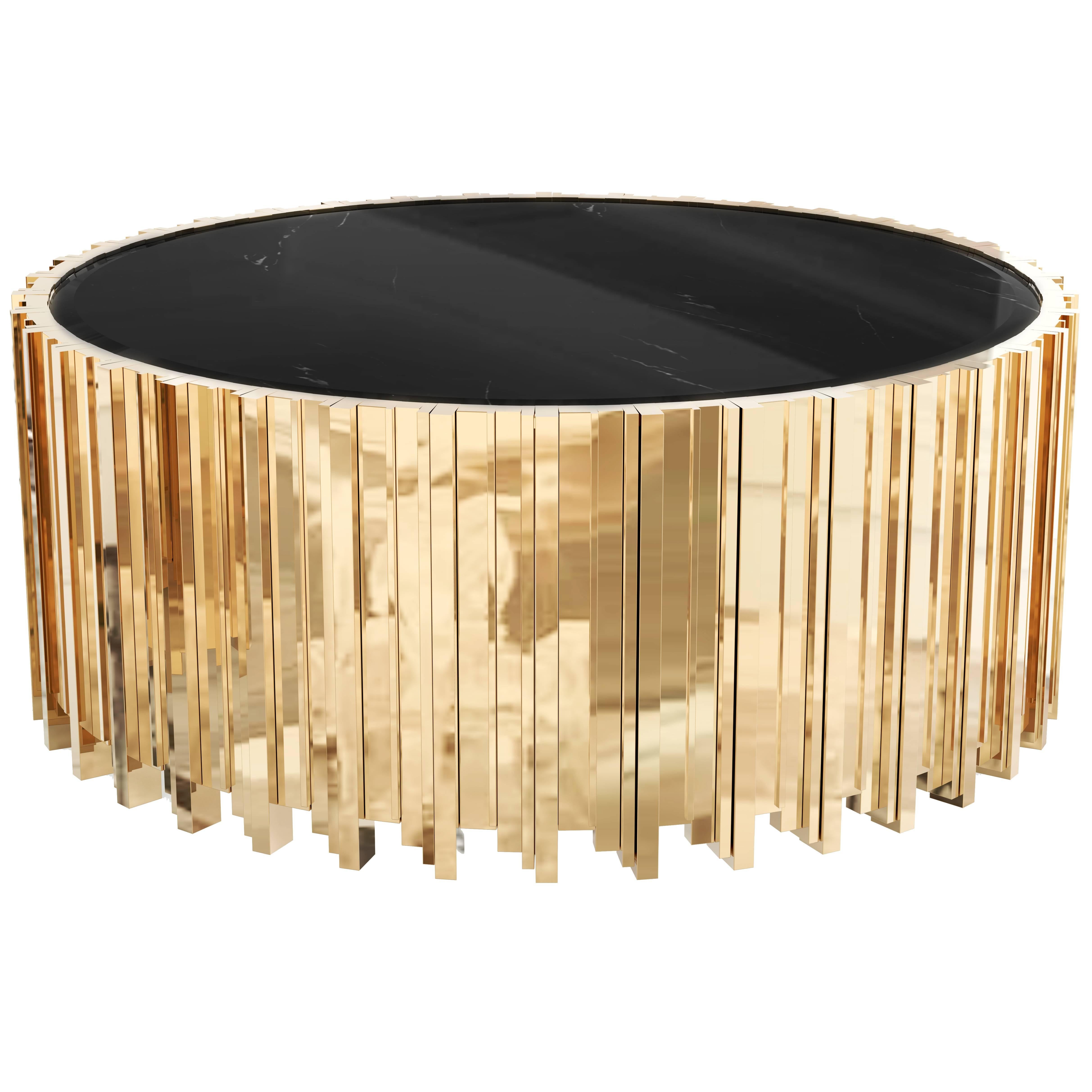 European Modern Gold-Plated Brass and Marble Round Centre Table by Luxxu For Sale