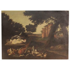 18th Century Landscape With Ruins Painting Oil on Canvas