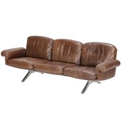 Swiss De Sede Three-Seat Sofa DS 31 in Brown Leather, 1970s