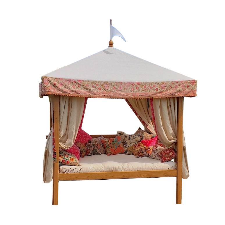 Daybed in Oak with Canvas and Heritage Fabric Canopy by Sunbeam Jackie For Sale