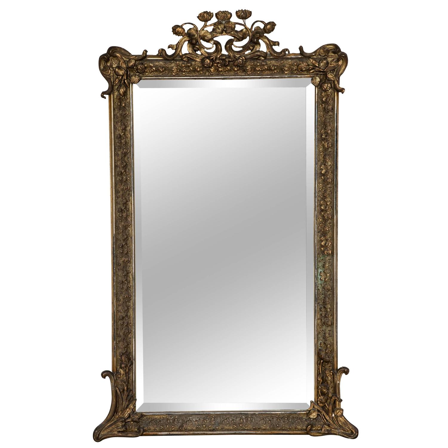 Large Antique Art Nouveau Gilt Mirror at 1stdibs