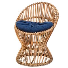 Italian Bamboo Wicker Chair in the Style of Franco Albini, 1950s