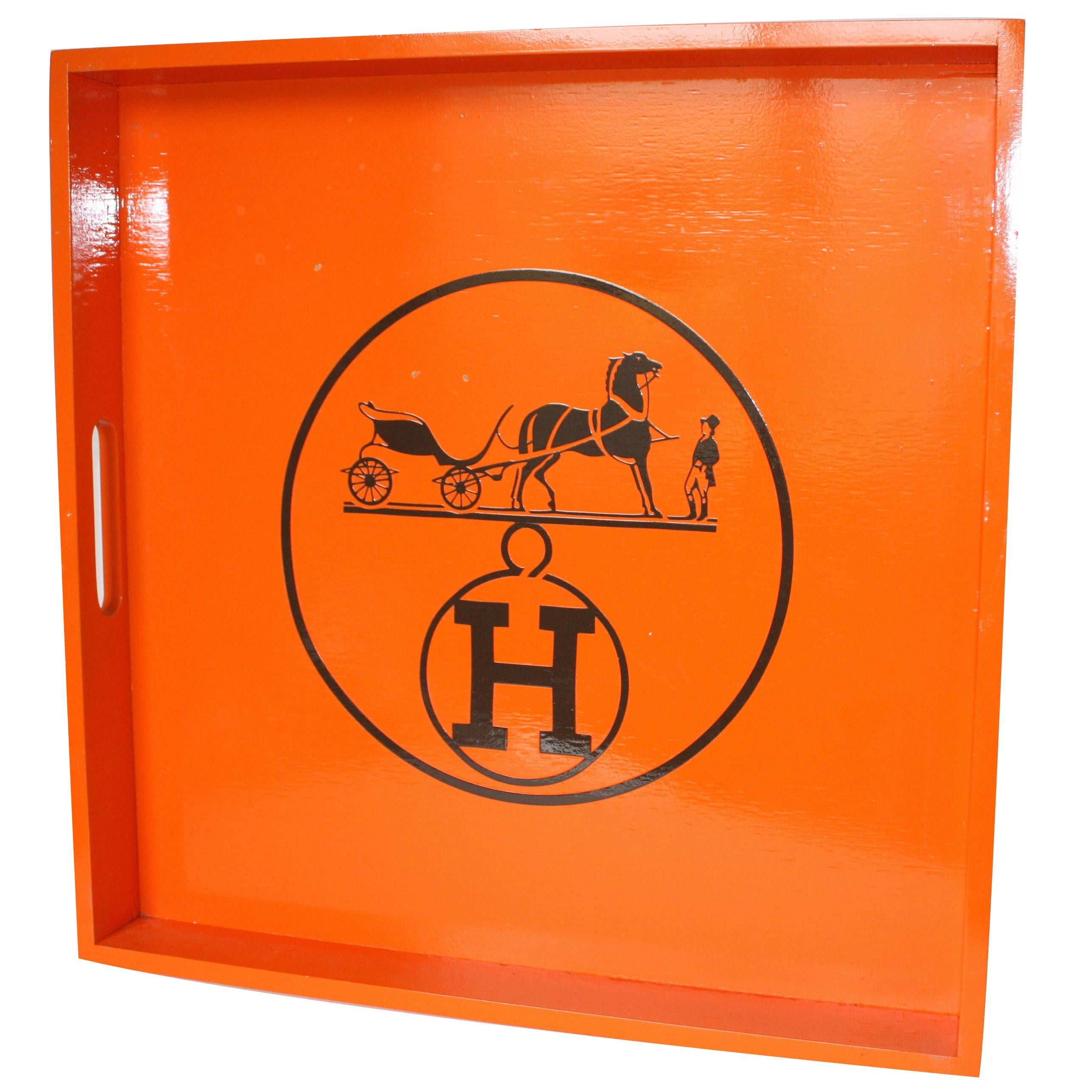 Hermes Inspired Orange Equestrian Square Tray