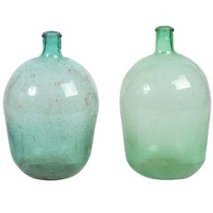 Antique Pair of Early 19th Century Green Demijohns Glass Bottles 