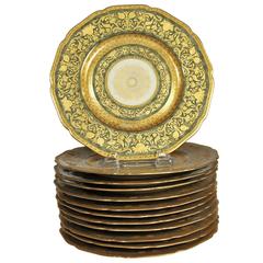 Antique Set of Twelve Ornate Gilt Service Dinner Plates