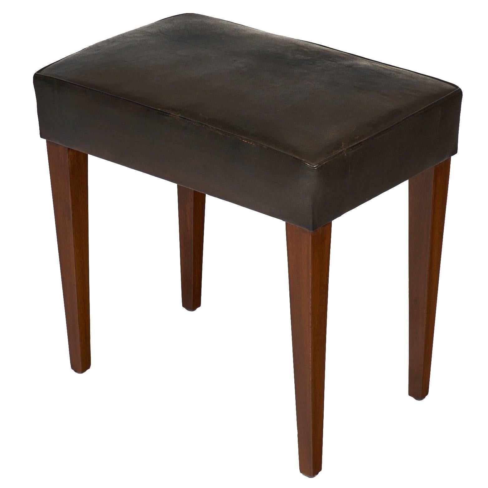 French Art Deco Leather Stool