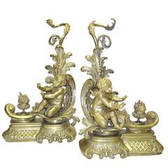 Pair of 19th Century Gilt Bronze Figural Chenets
