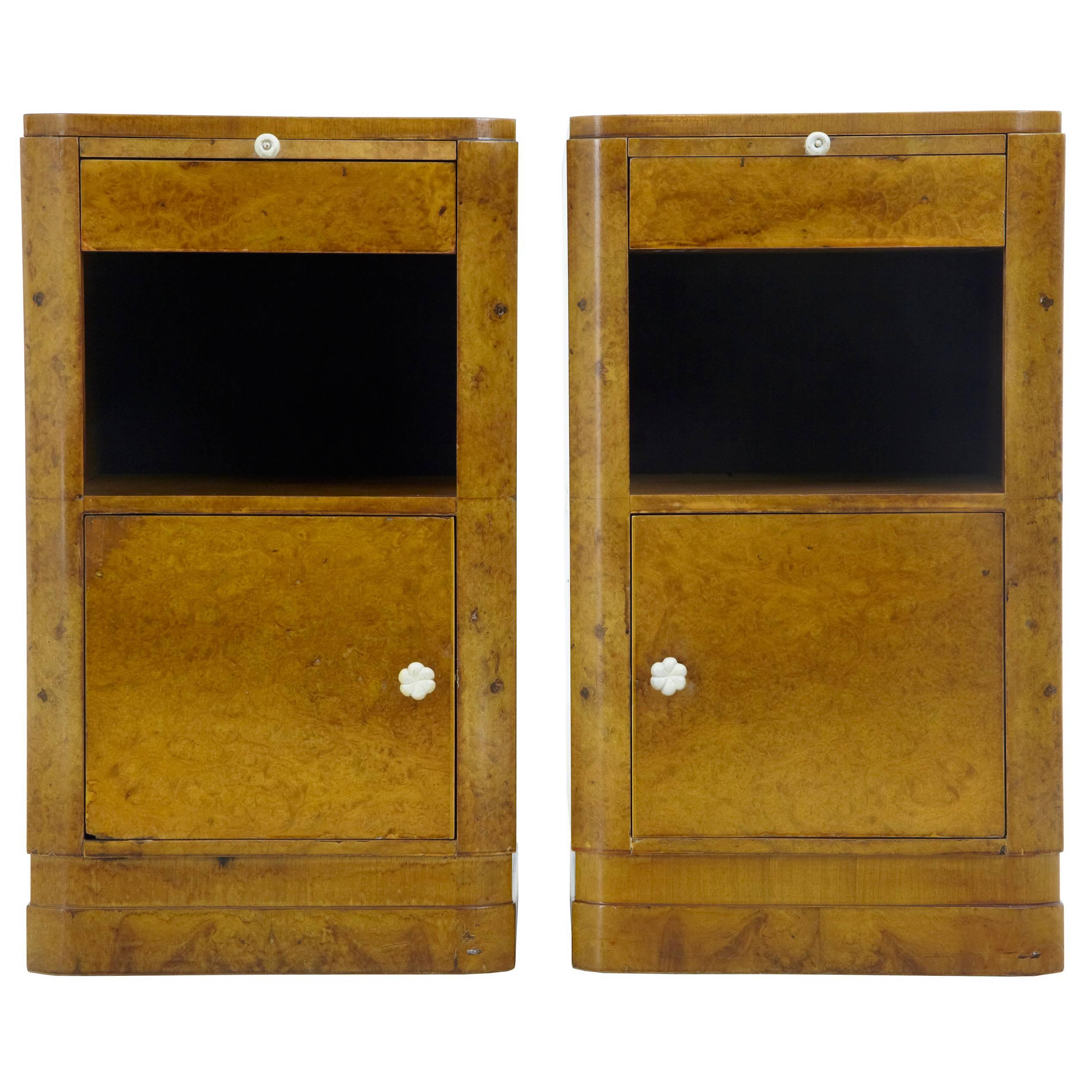 Pair of 20th Century Art Deco Walnut Bedside Cabinets