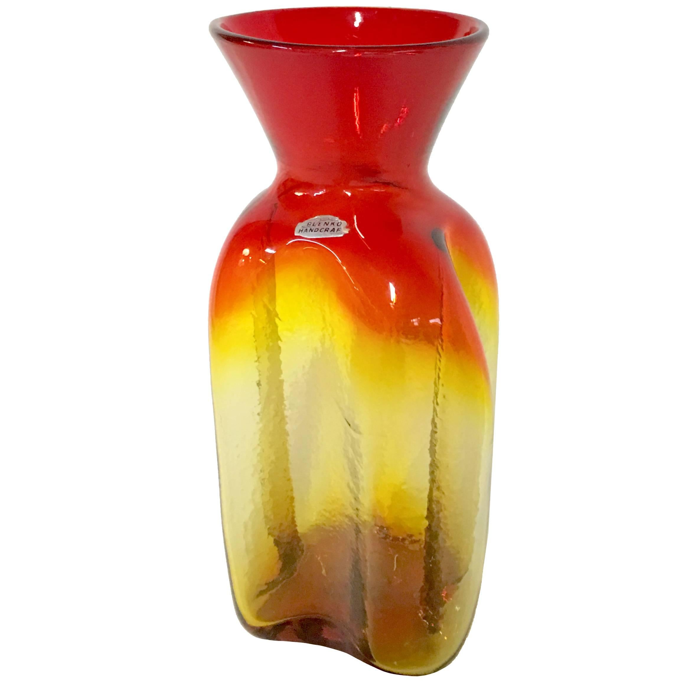 Mid- Century Blenko Glass Large Amberina Vase By, Wayne Husted