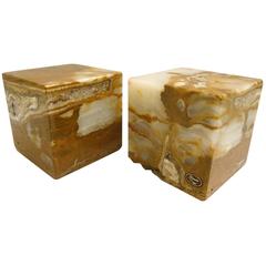 Minimalist Solid Onyx Pair of Square Cubes Bookends