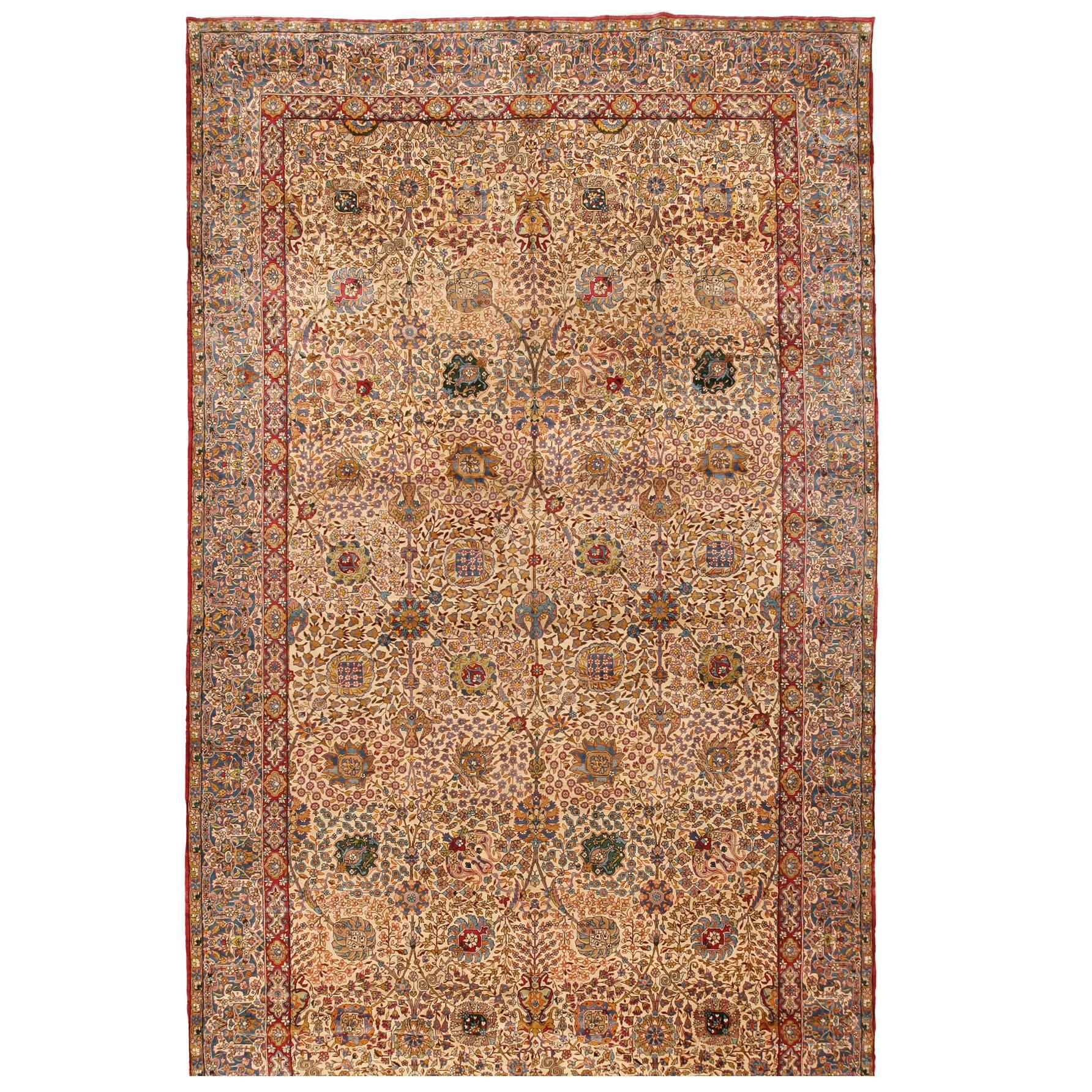 Antique Oversize Persian Lavar Kerman Carpet For Sale