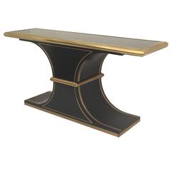 Brass and Black Lacquered Console Table by Mastercraft