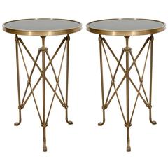 Used Hollywood Regency Pair of Granite and Bronze End or Side Tables