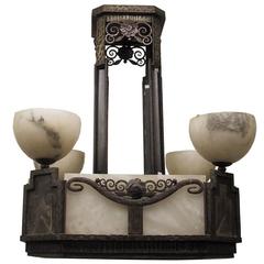 French Art Deco Wrought Iron Chandelier 1