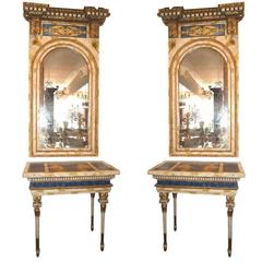 Pair of 18th Century Roman Consoles and Mirrors 9