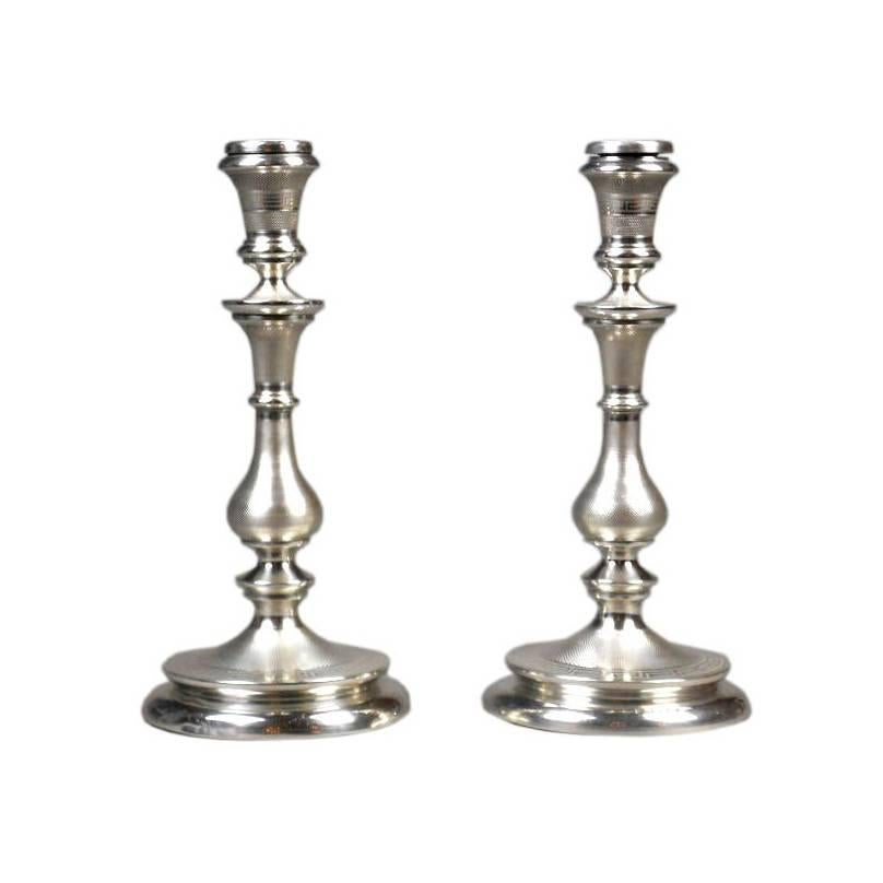 Swedish Neoclassical Pair of Silver Candlesticks For Sale