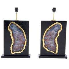 Pair of Lamps by Stan Usel Black Resin Inlay Agates 7