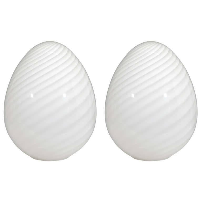 Incredible Pair of Italian Vistosi Murano Glass Egg Shaped Table Lamps For Sale