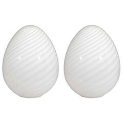 Incredible Pair of Italian Vistosi Murano Glass Egg Shaped Table Lamps