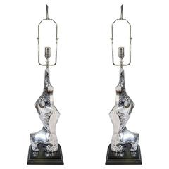Brutalist Pair of Chrome Table Lamps by Laurel, circa 1970