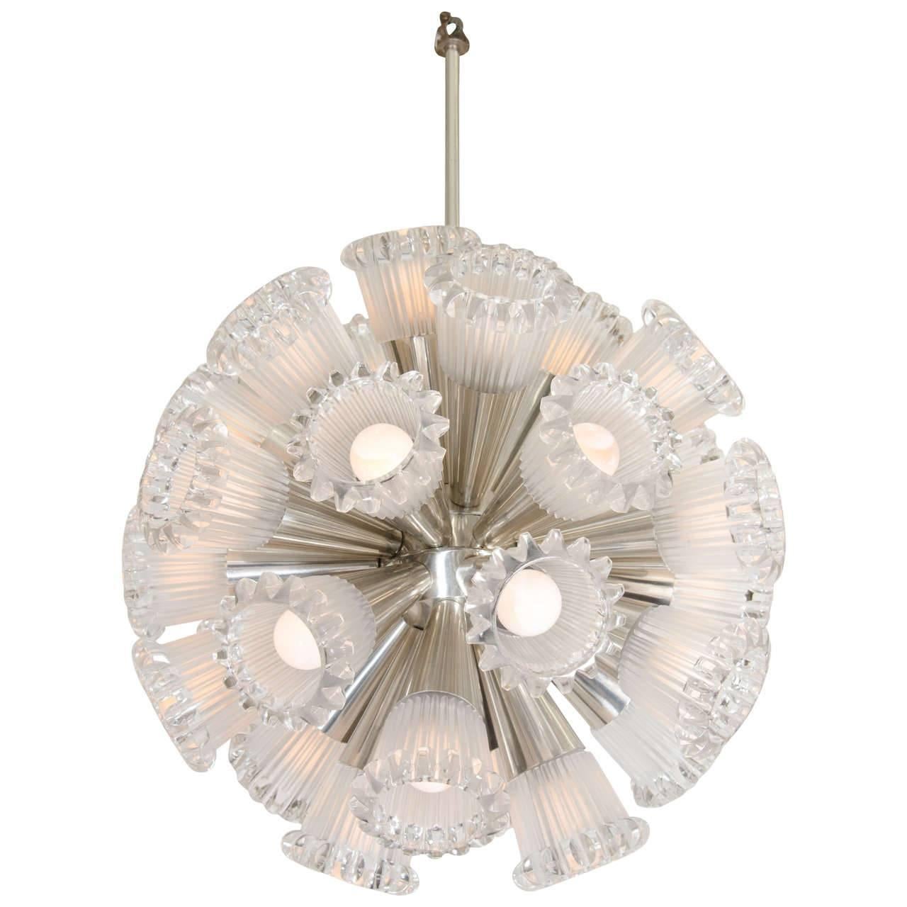 Super Italian Sputnik Chandelier in Chrome with Murano Glass Glowers For Sale