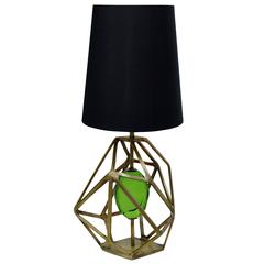 Pair of European Green Gem stone, Geometric Brass Table Lamp by Koket