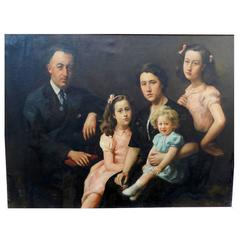 Vintage Jose Wolff, Family Portrait, Large Oil on Canvas, Dated 1947