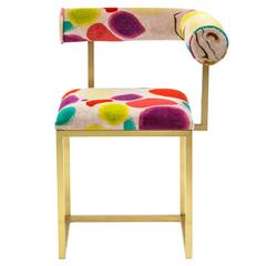 Awaiting L Stool Printed Velvet and Brass 8