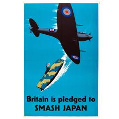 Original Vintage 1940s World War Two Poster, Britain Is Pledged to Smash Japan