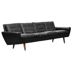 Danish Design Georg Thams Four-Seat Sofa in Black Leather, 1964