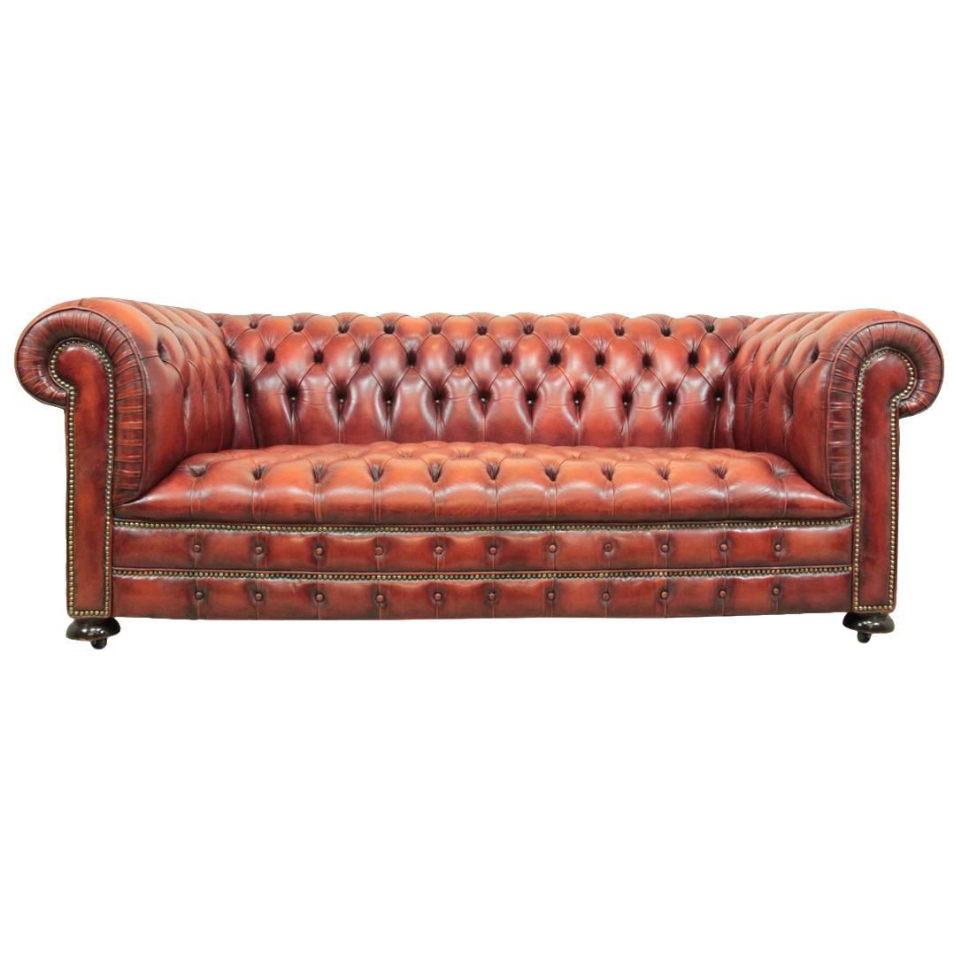 Vintage Red Leather Chesterfield