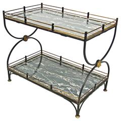 1950s French Iron Ètagerè Side Table with Brass Lion Heads 4