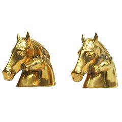 Pair of Solid Brass 1950s Horse and Foal Bookends