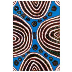 Bright Blue Australian Aboriginal Painting, with Tribal Body Paint Designs