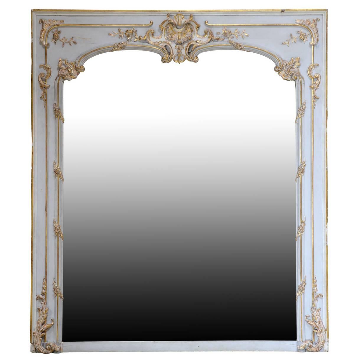 Louis XV Style Gilded Wood and White Rechampi Mirror, 19th Century For Sale