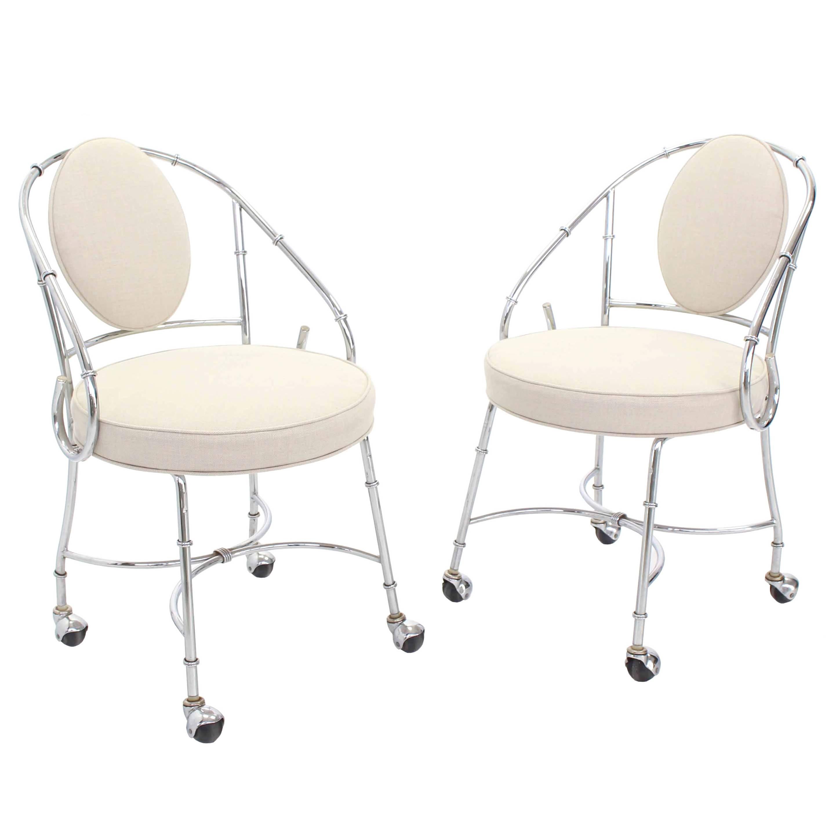 Pair of Faux Bamboo Chrome Fireside Lounge Side Chairs For Sale