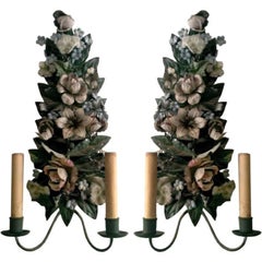 One Pair of French Tole Two-Light Wall Sconces