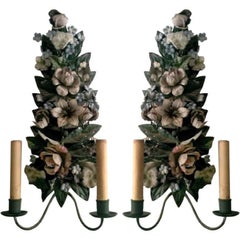 One Pair of French Tole Two-Light Wall Sconces