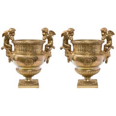 Pair of Antique Gilt Bronze Cachepots
