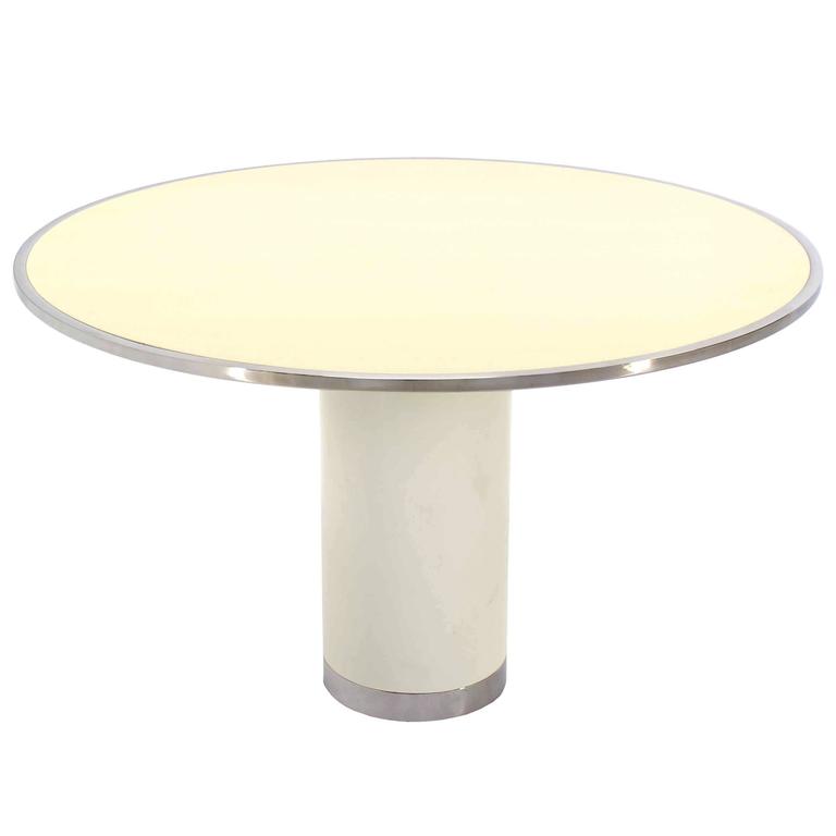 Heavy Enameled Metal Cylinder Pedestal Base Top Round Gueridon Dining