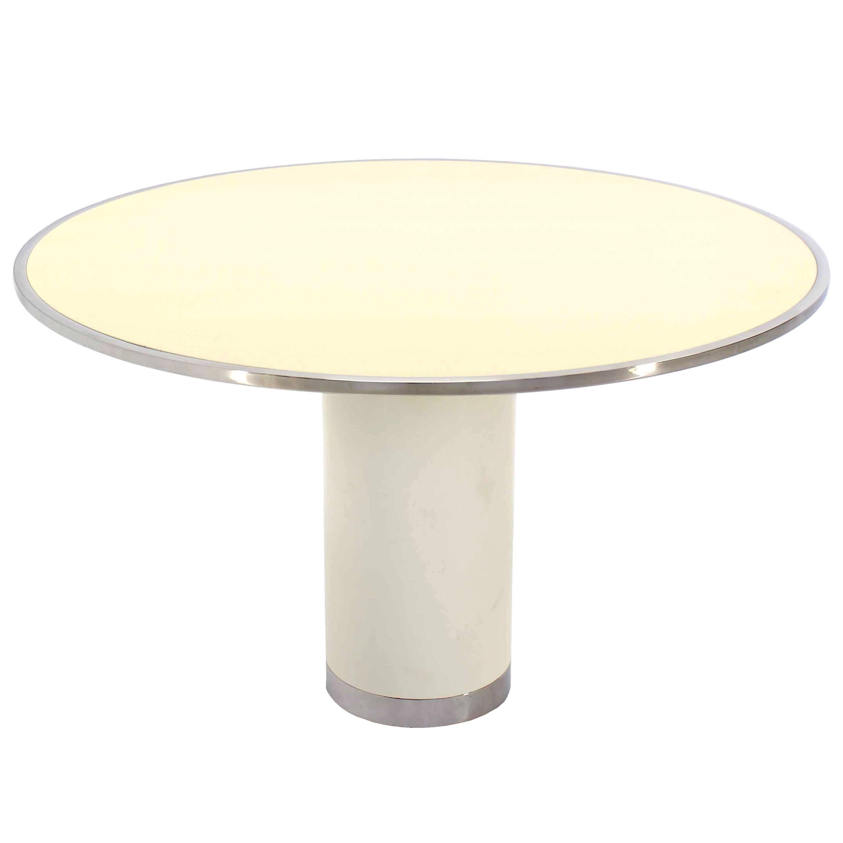 Heavy Enameled Metal Cylinder Pedestal Base  Top Round Gueridon Dining Table For Sale