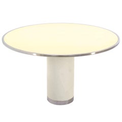 Heavy Enameled Metal Cylinder Pedestal Base  Top Round Gueridon Dining Table