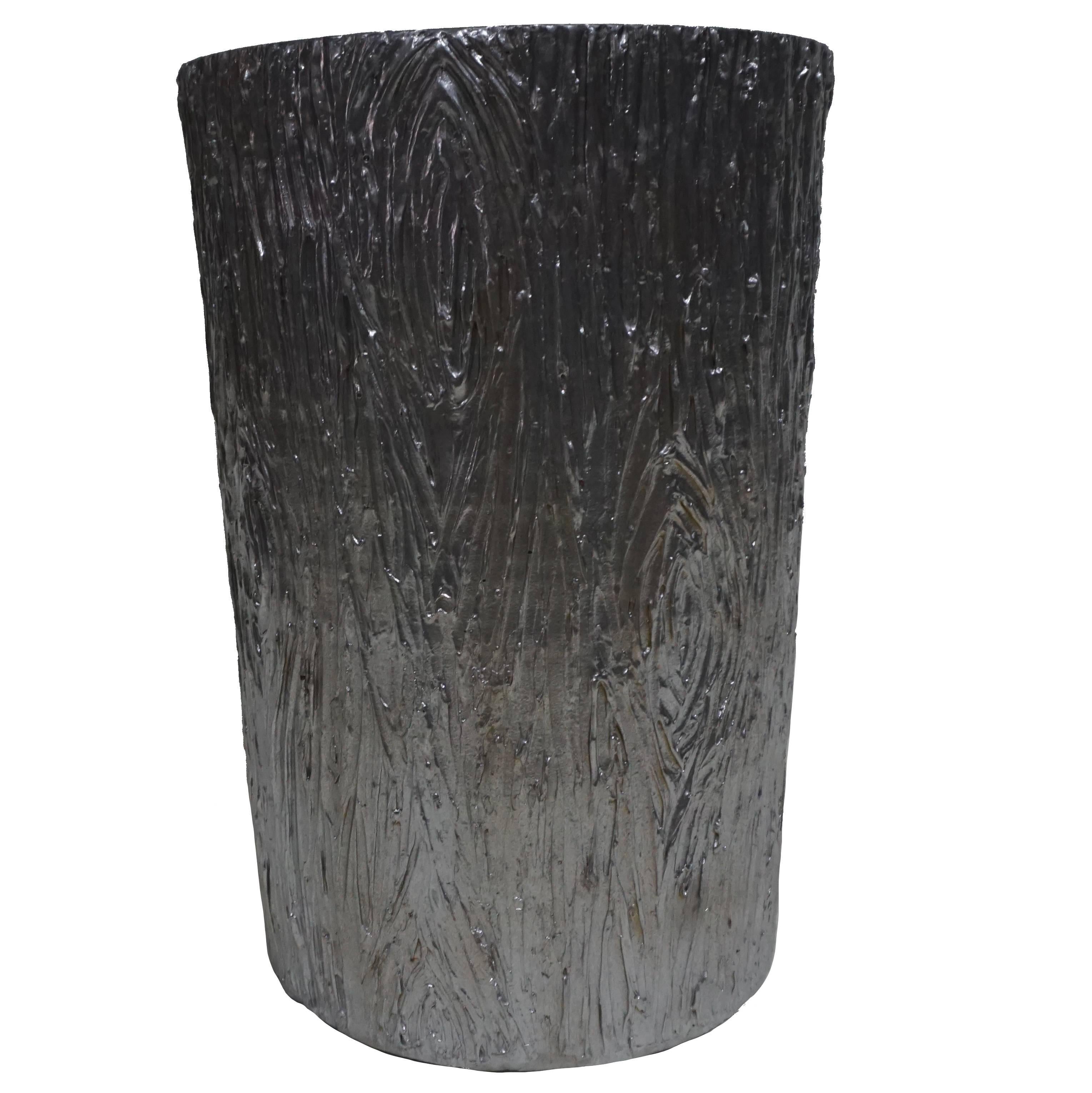 Bright Silver Plaster Tree Stump Stand For Sale