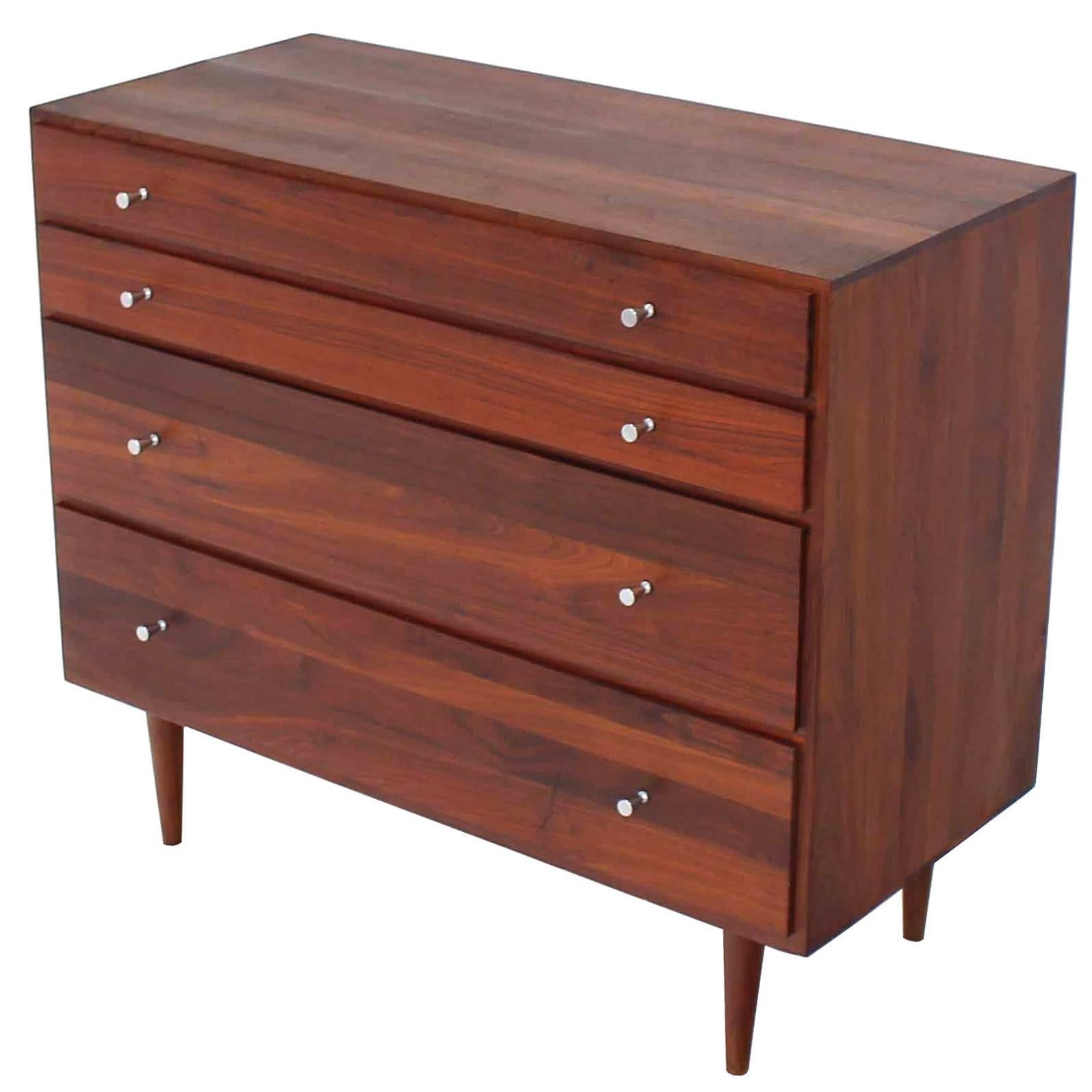 Mid Century Modern Solid Walnut Four Drawer Dresser