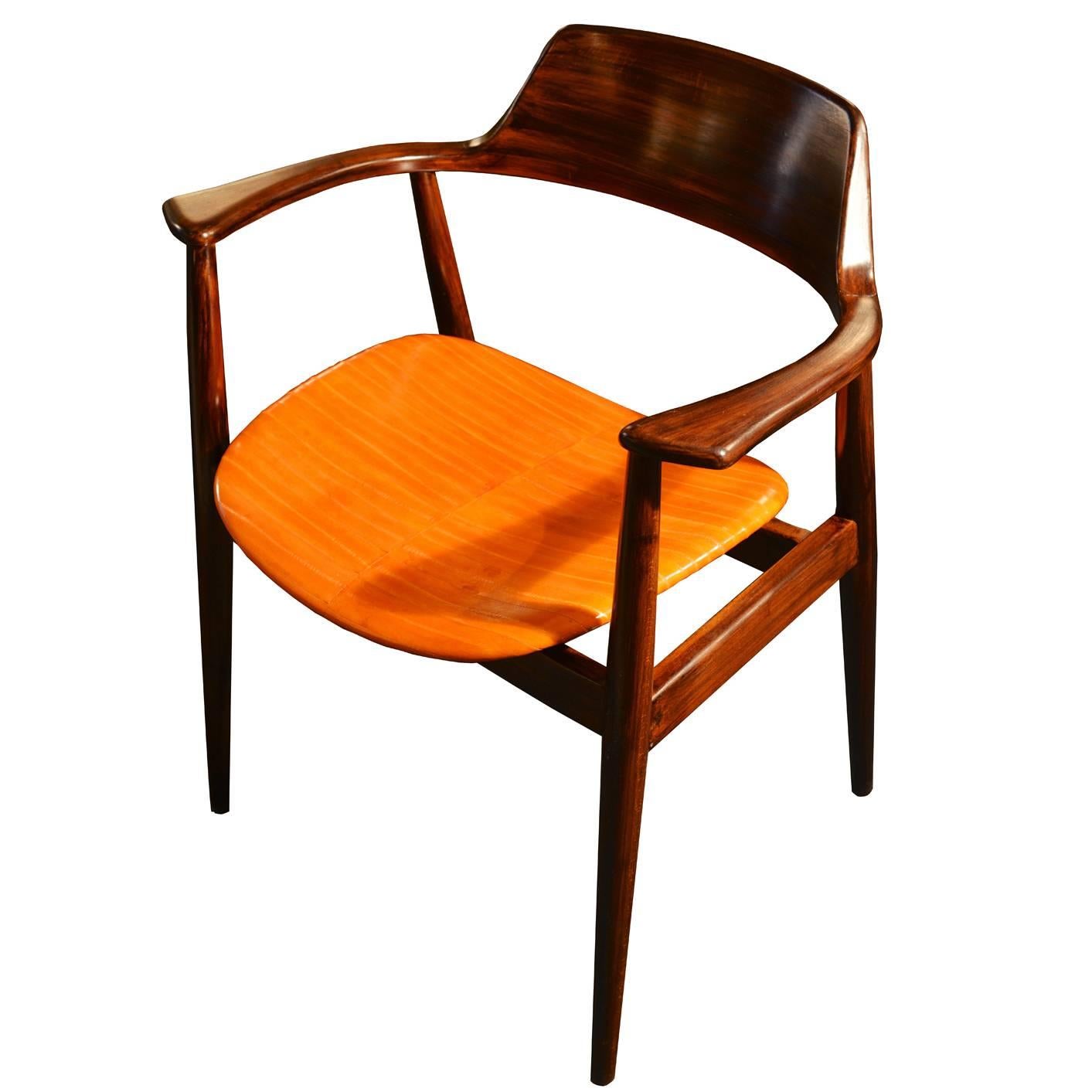 Vintage Danish Desk Chair in Teak and Eel Skin of the 1960s