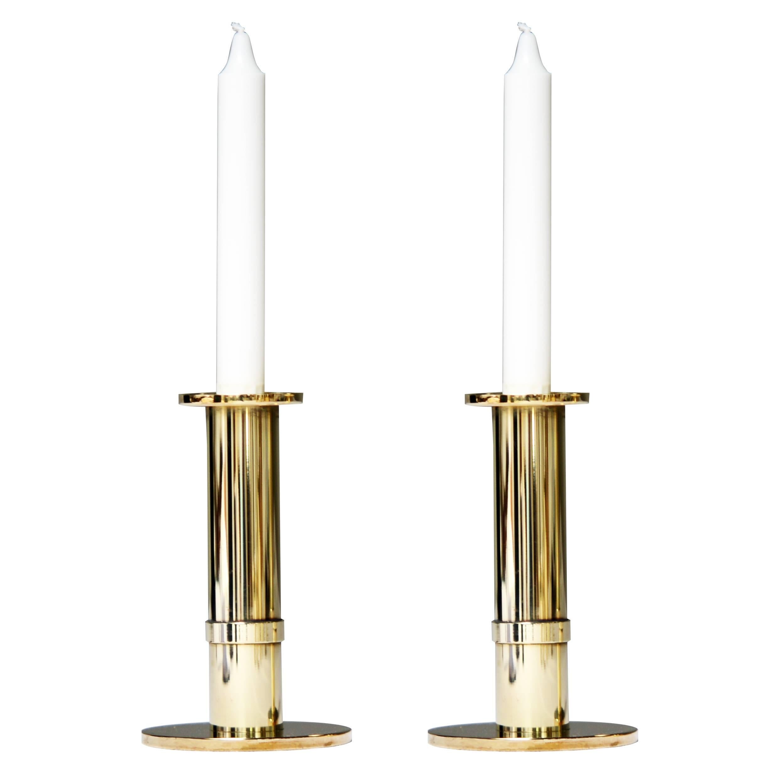 Sigurd Persson Pair of Brass Candlesticks, Sweden, 1950s-1960s For Sale