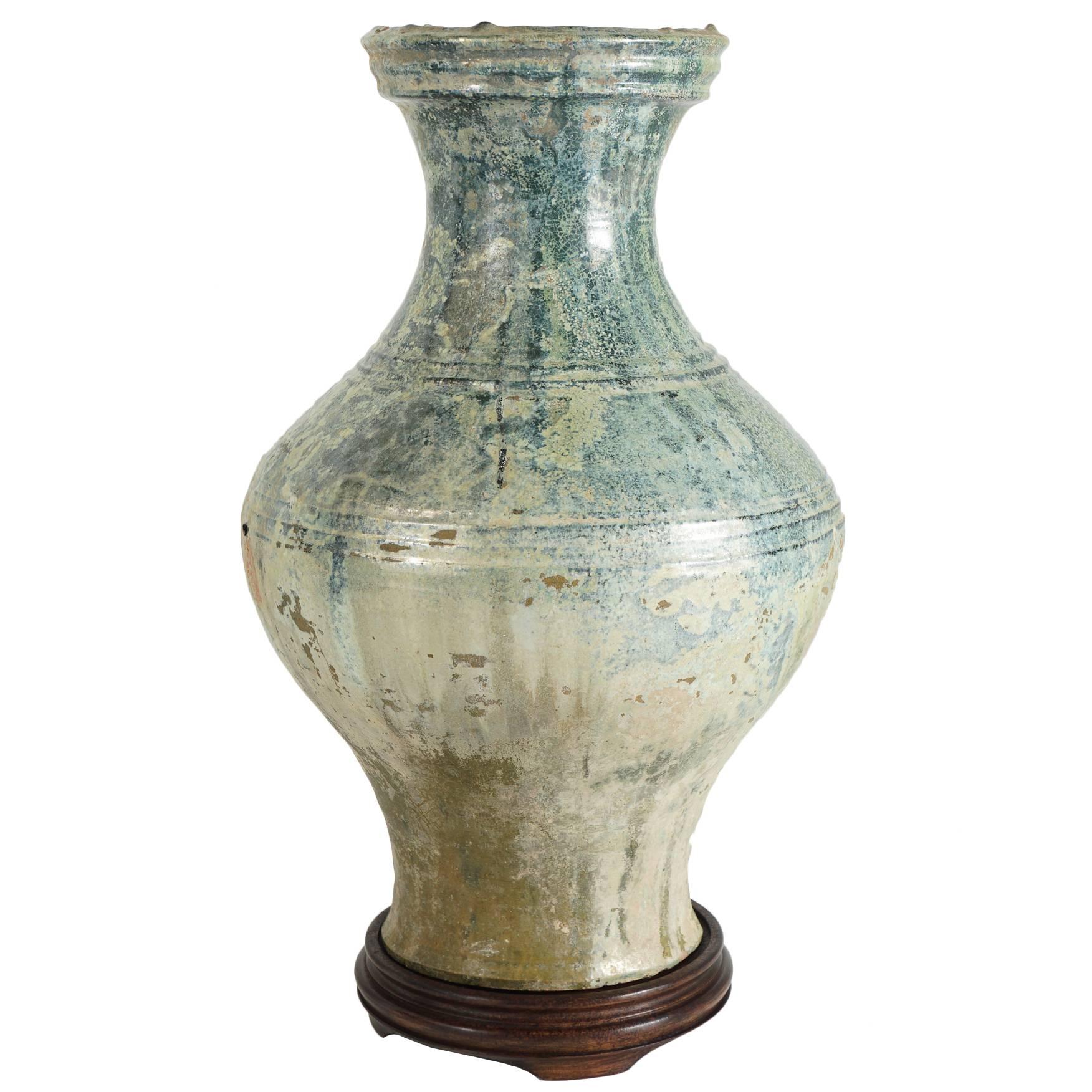 Large Han Iridescent Green Glazed Pottery Vase